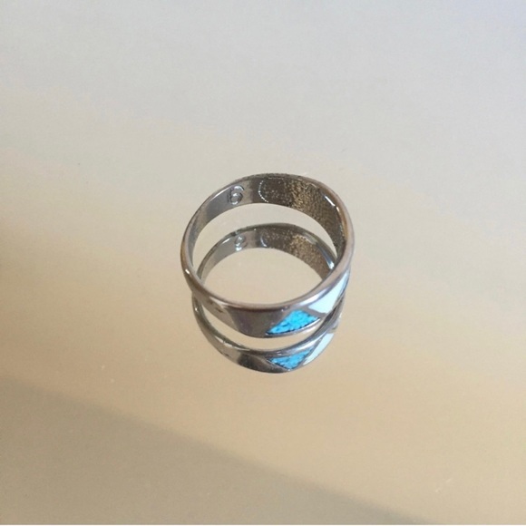 Vintage Blue White Turquoise Triangle Pattern Thick Band Ring - Picture 5 of 6